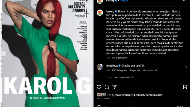 ¡MARAVILLOSA! Karol G dio respuésta ÉPICA porque la modificaron demasiado en portada de revista