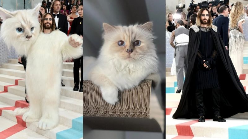 Jared Leto sorprende en la Met Gala 2023 disfrazado del gato de Karl Lagerfeld